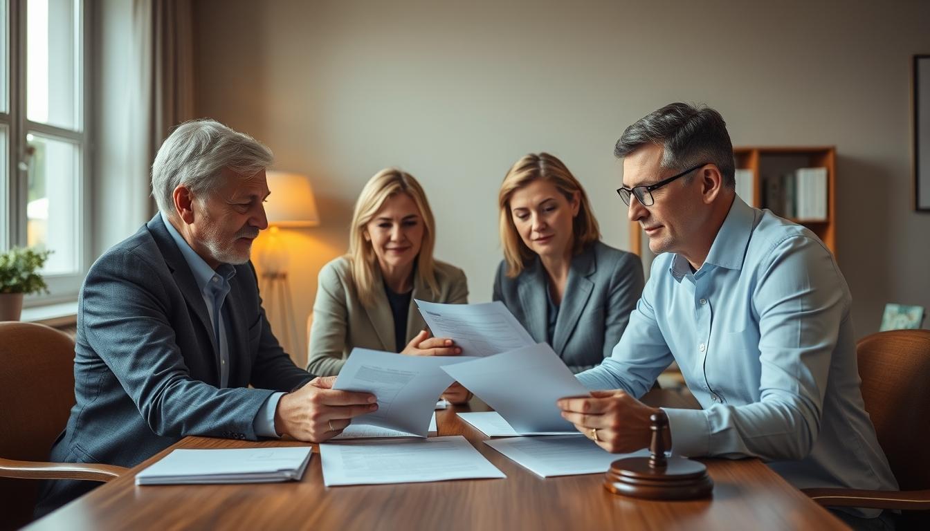 Family reviewing legal paperwork